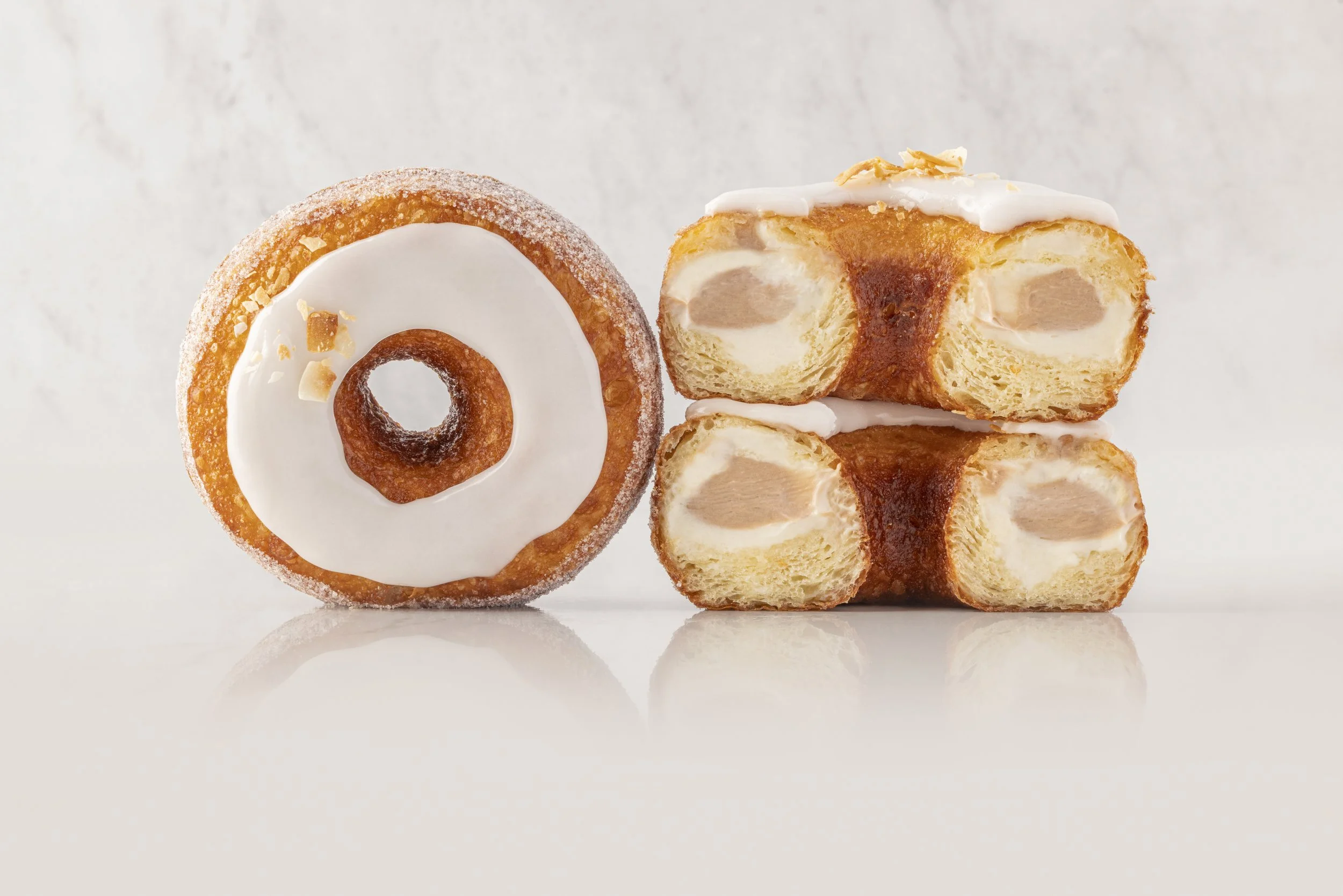 Cross-section of the original Cronut showing its layered dough
