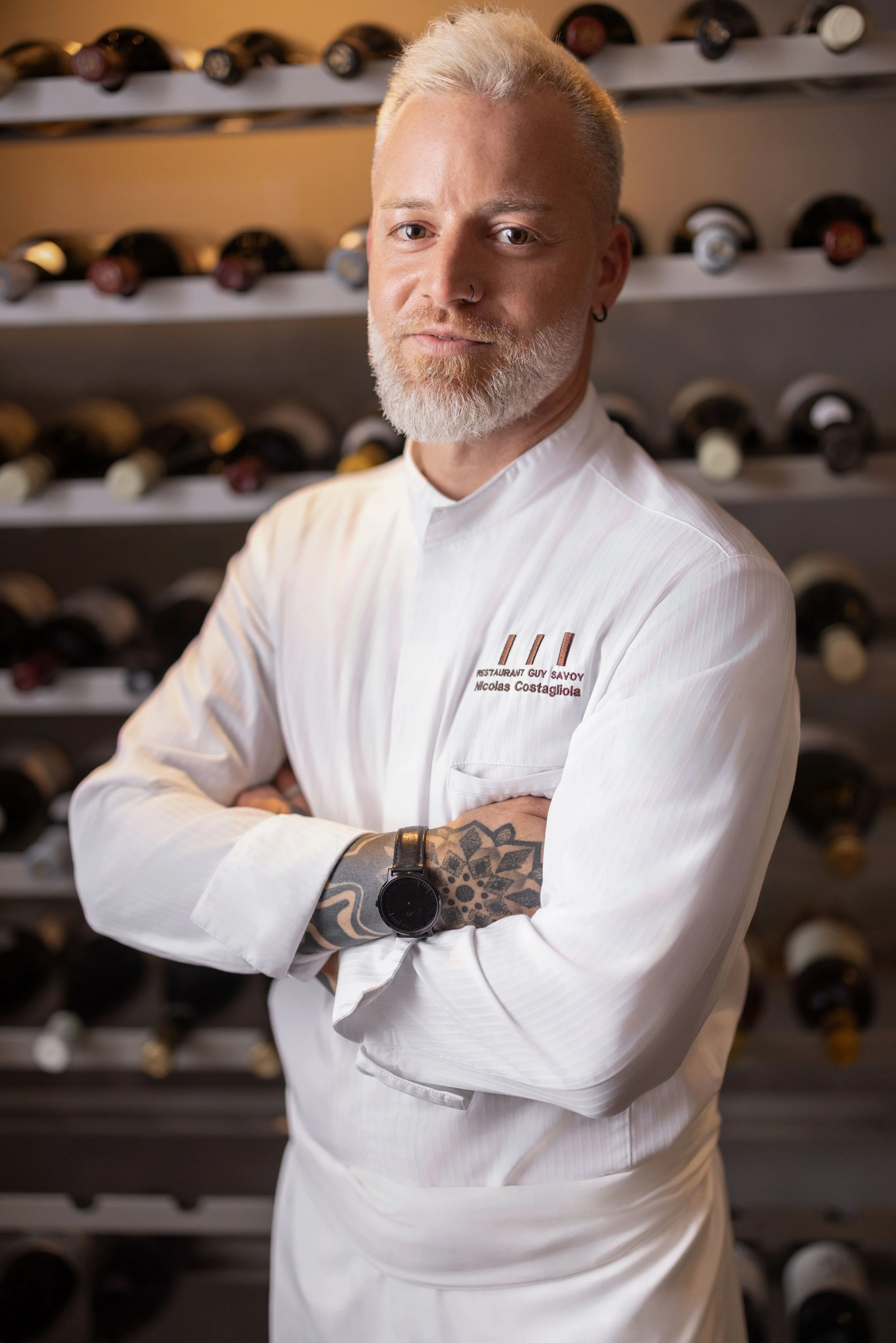 hef Nicolas Costagliola of Restaurant Guy Savoy poses in the wine cellar at Caesars Palace