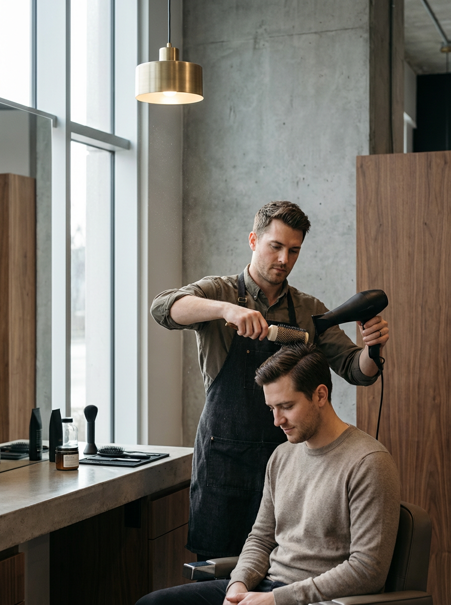 Professional barber styling a client's hair at UZI CUTS in Miami, FL.