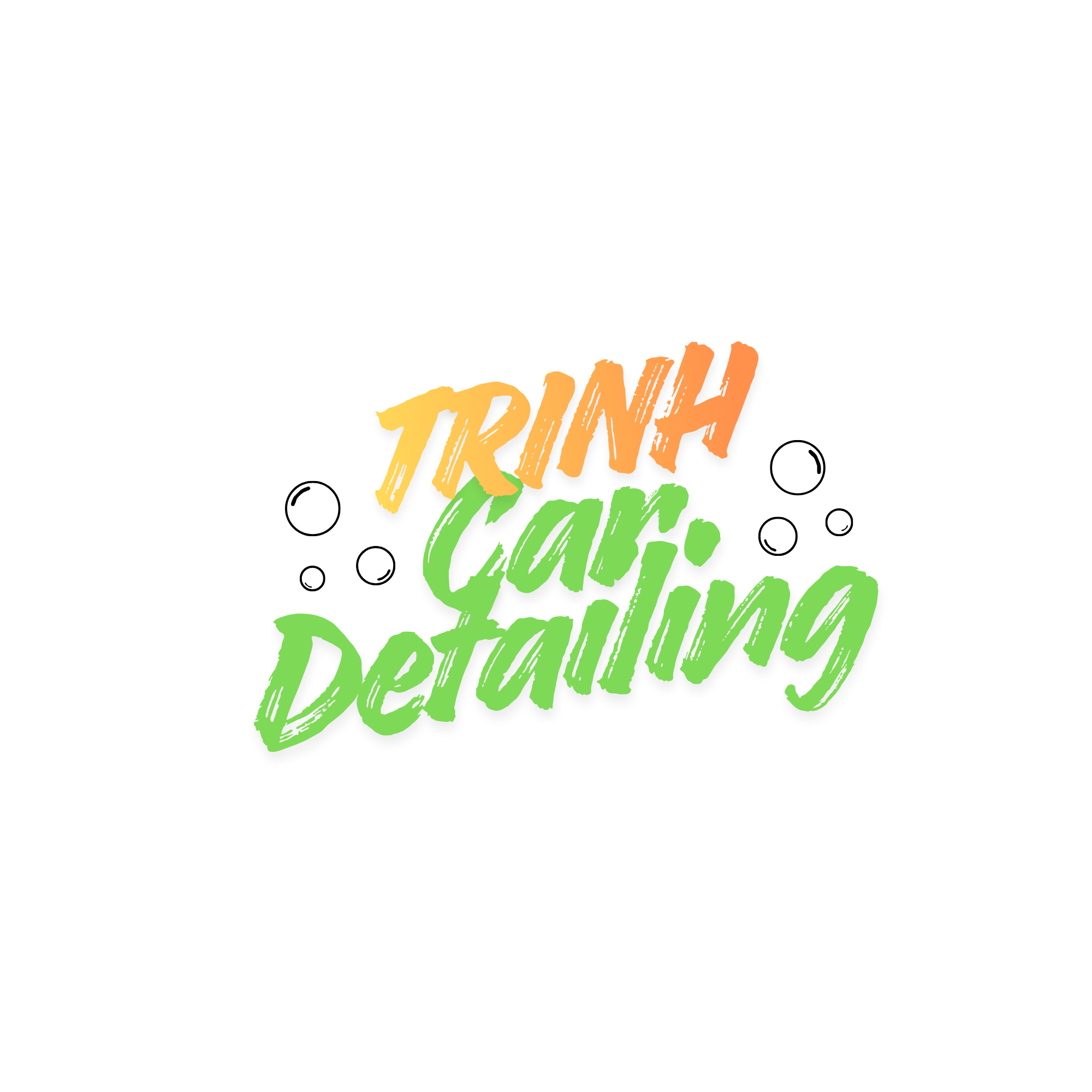 Colorful text that says 'Trinh Car Detailing' with bubbles surrounding it on a white background.