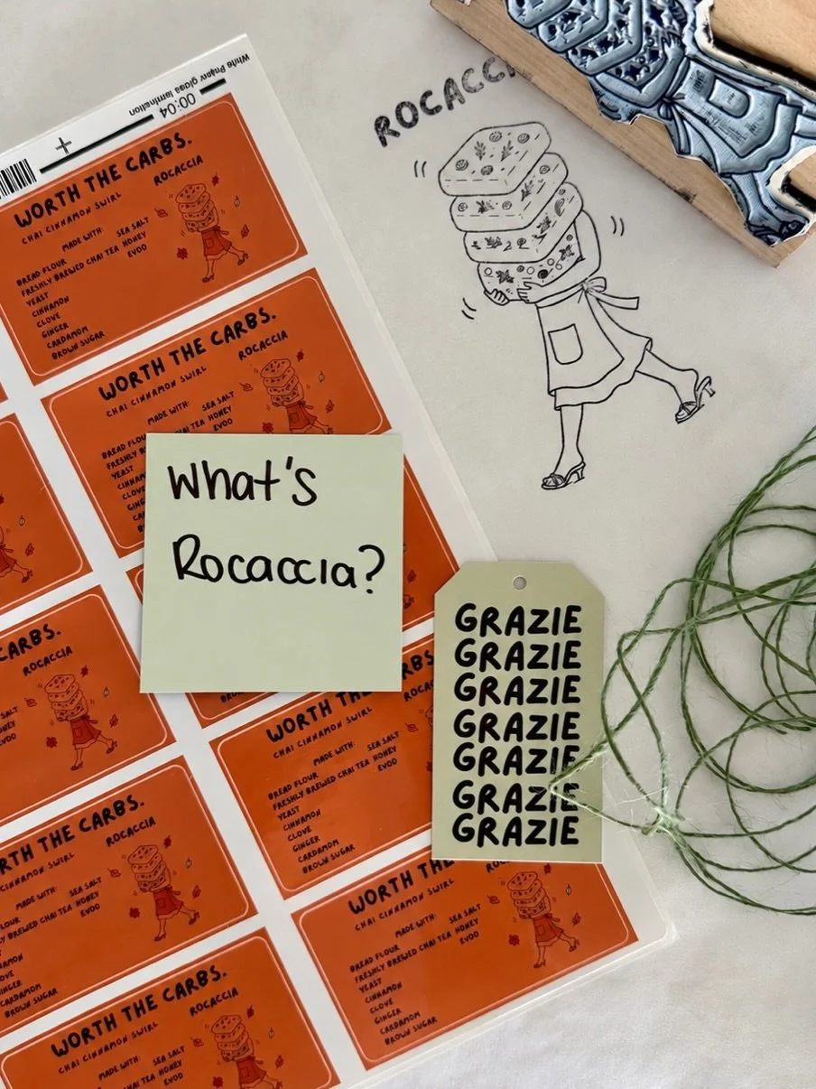 You asked, I&rsquo;ll answer 📝🍞
A little Rocca, a little focaccia.
Bringing together our family name, and our love for freshly baked focaccia. Rooted in Italian tradition and meant to be shared.

Define &ldquo;here&rdquo;? 🤭
If you mean made from 