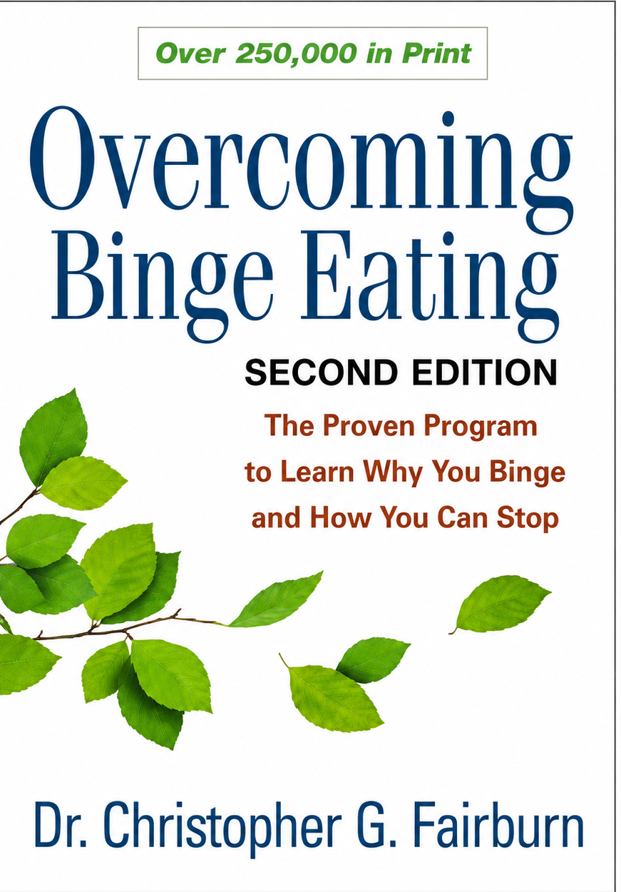 Book cover titled "Overcoming Binge Eating" by Dr. Christopher G. Fairburn.