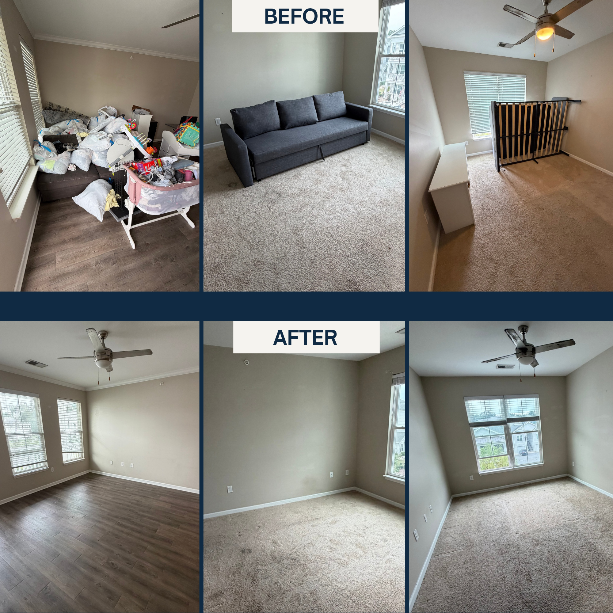 Apartment move-out cleanout of belongings left behind by former tenants, handled by Backwater Junk Removal for a local property management company.