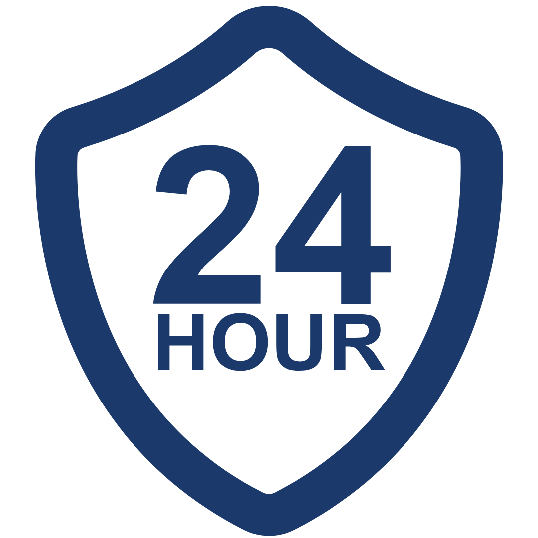 U.S. highway shield with the number 24 and the word 'HOUR' underneath, indicating 24-hour service or availability.