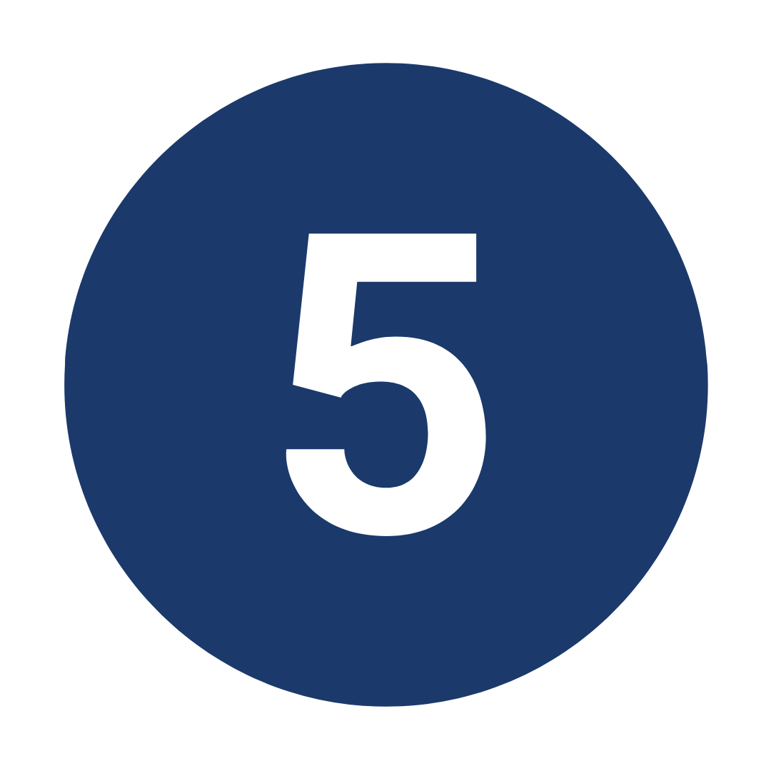 A blue circle with the number 5 in black in the center.