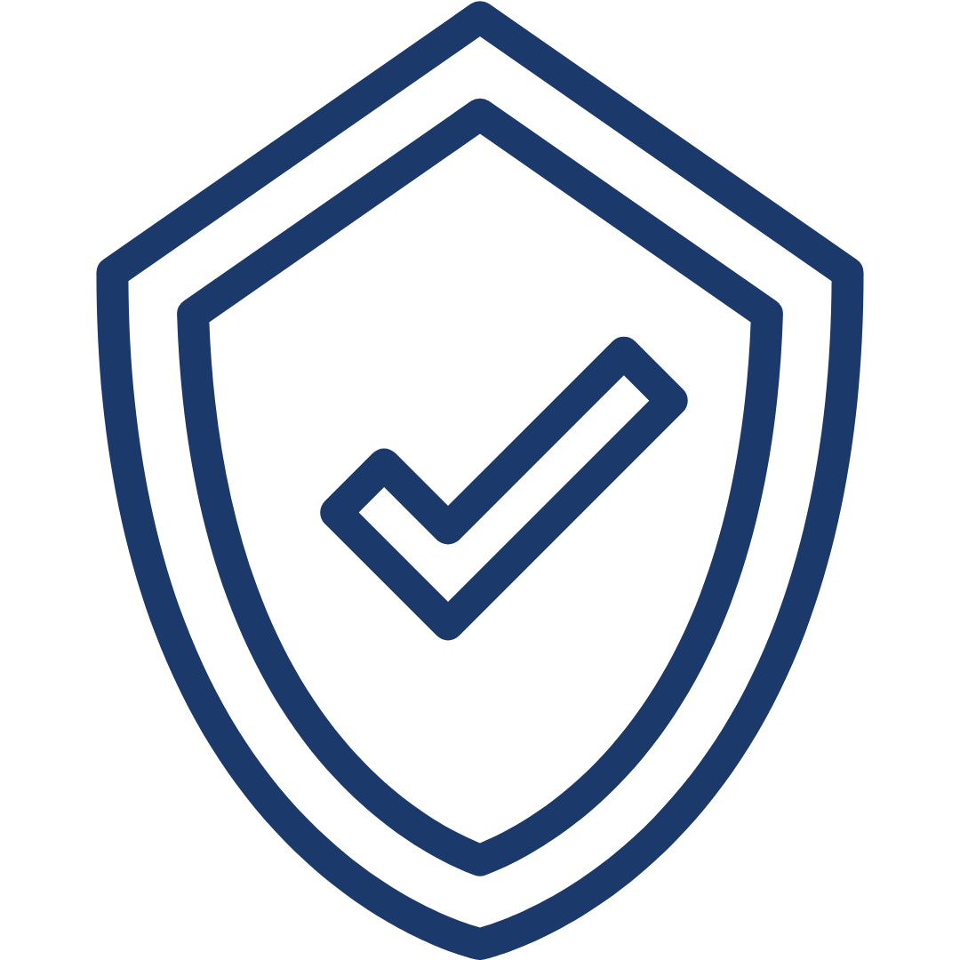 Shield with checkmark icon, representing security or protection.