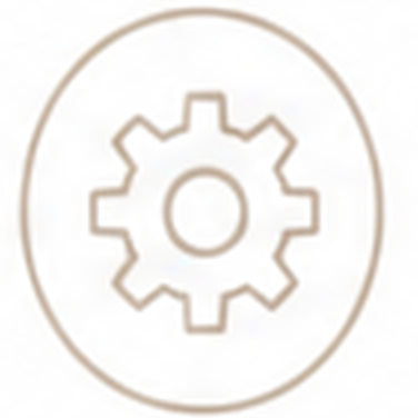Icon of a gear inside an oval outline