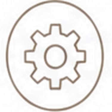 Outline of a gear inside an oval shape.