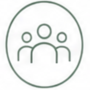 Outline of three people inside a circle, representing a group or community.