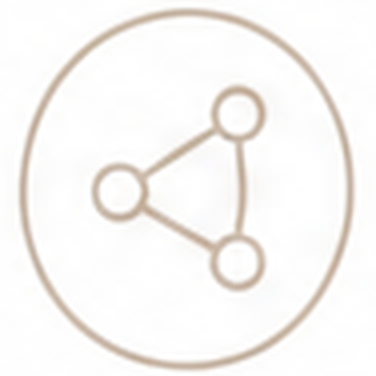 Icon of a connected network within an oval outline.