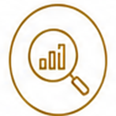 Magnifying glass focusing on a bar chart with increasing bars.