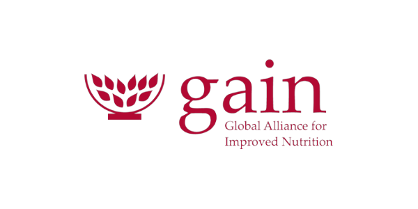 Gain logo with a stylized plant symbol and the text "Gain Global Alliance for Improved Nutrition" in pink on a black background.
