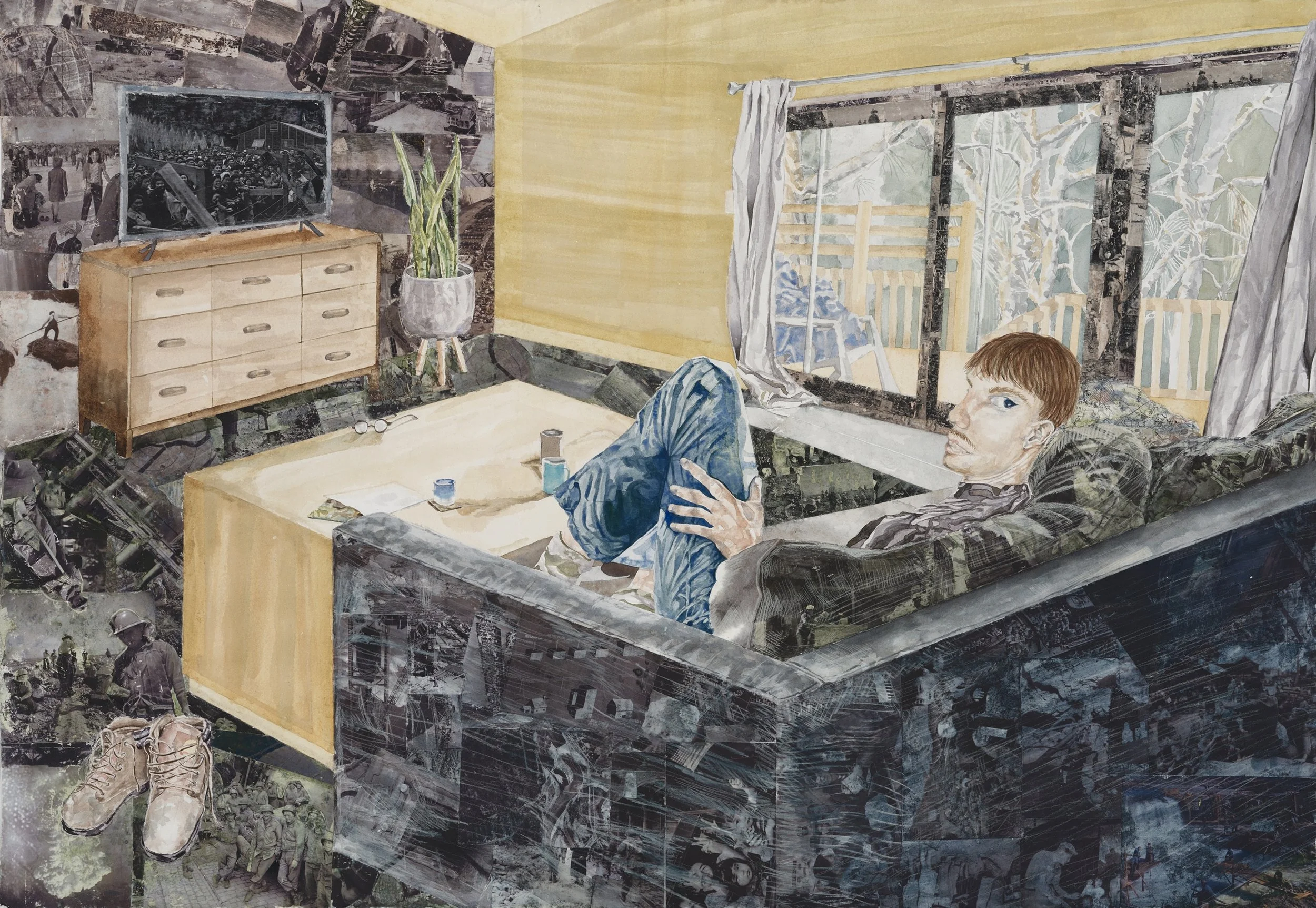 American Century (2 of 3), 44x30, watercolor, photo transfer, and colored pencil on paper