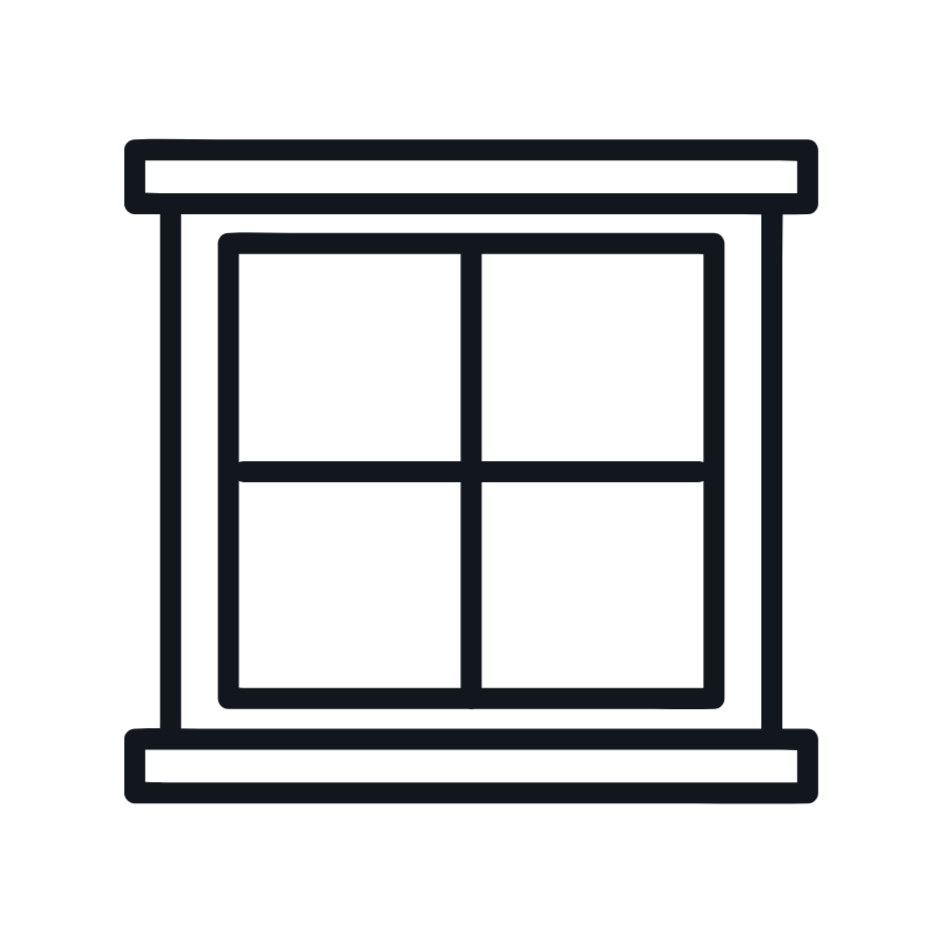 Icon of a window with four panes against a black background.