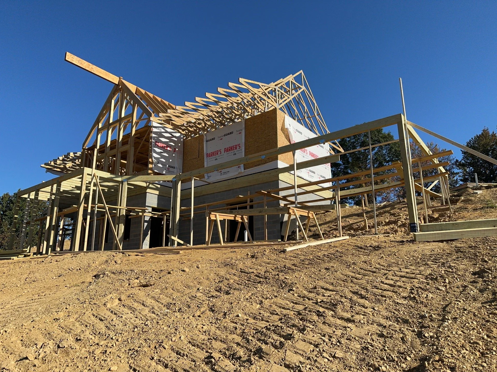 showing a house being built and the framing in glade valley north carolina