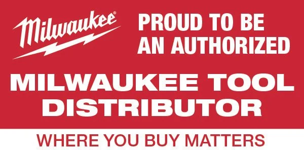Milwaukee logo with the slogan 'Proud to be an authorized Milwaukee Tool distributor' and the tagline 'Where you buy matters' on a red background.