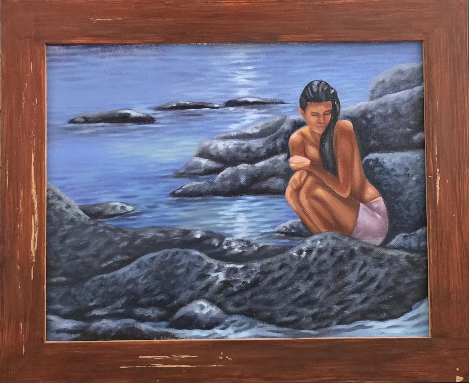 Moon Seaside Reflection - Original Oil Painting