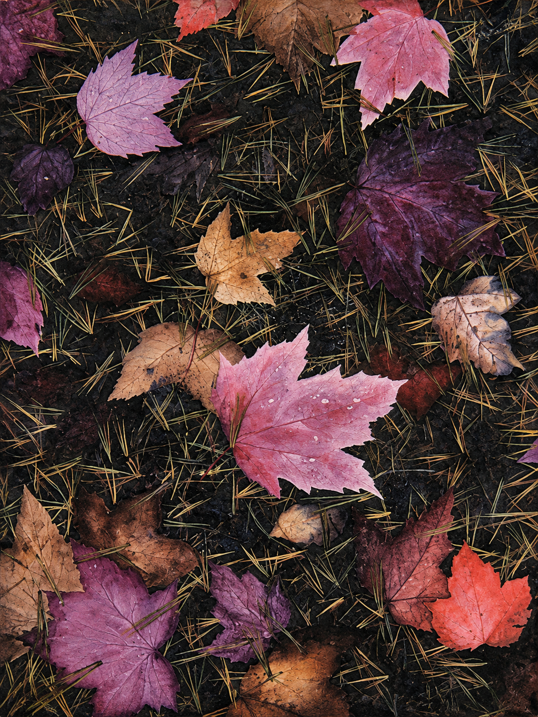 Autumn Leaves on Pine Needles.png