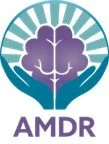 Logo of AMDR featuring a stylized purple brain with white circuit lines, encased in a teal circle with radiating lines.