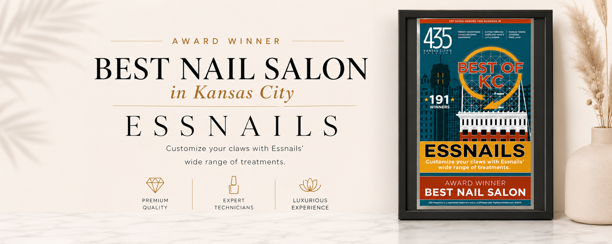 Essnails award / magazine photo. Essnails award recognition for Best Nail Salon in Kansas City, displayed with a magazine feature
