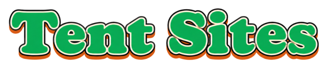 Text logo that reads "Tent Sites" in large green letters with a white outline and a red shadow.