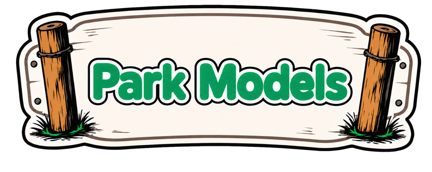 Sign that reads "Park Models" with wooden posts on each side.