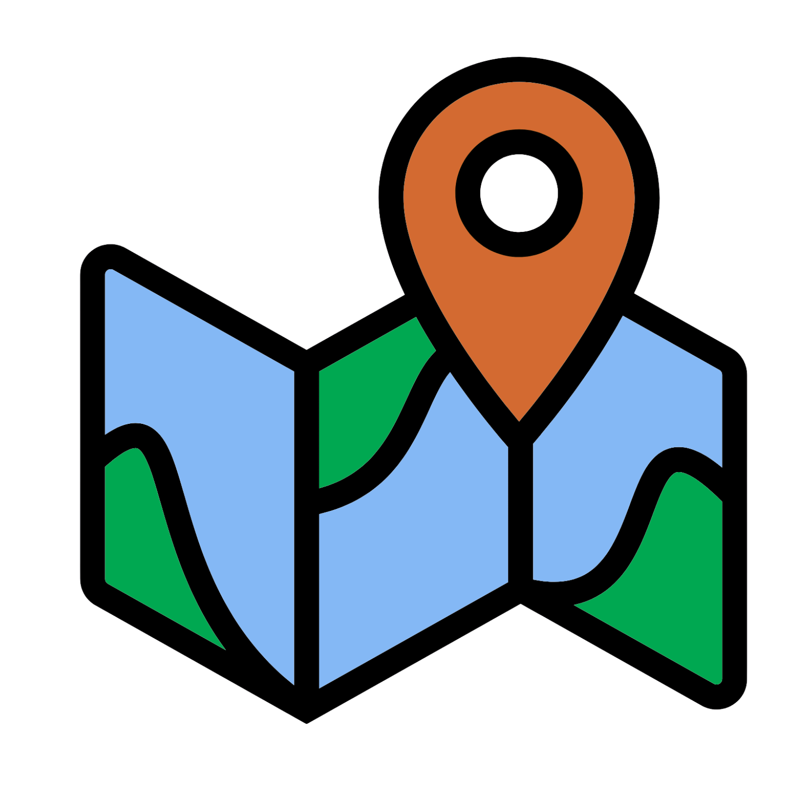 Illustration of a person holding a map. The person is wearing a green jacket and a blue shirt, with a brown hair and is shown from the shoulders up.