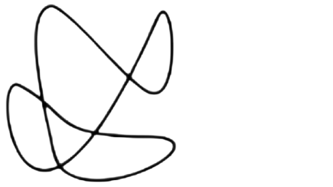 Line art of a wire sculpture in an abstract, open-loop design.