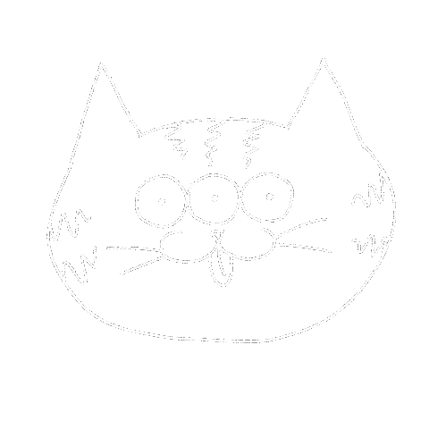 An animated illustration of a 3 eyed blinking cat's head.