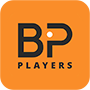 Black letters 'BP' with the word 'PLAYERS' beneath on an orange background