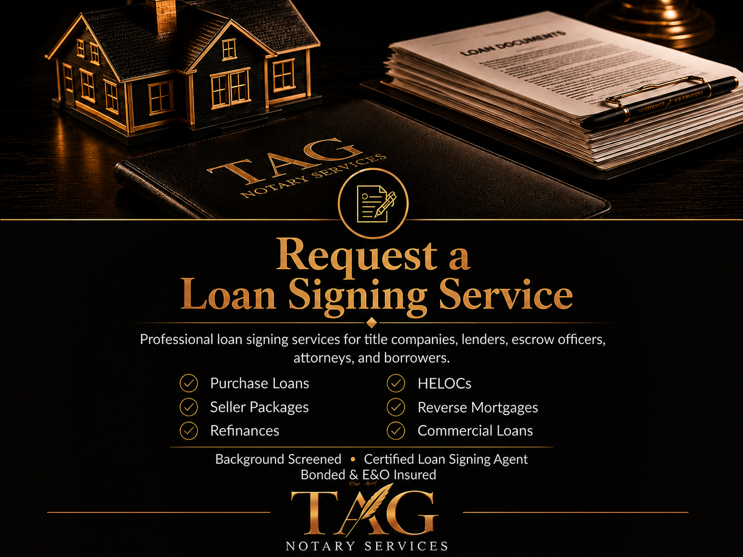 Certified loan signing agent assisting with mortgage closings, refinance packages, HELOCs, purchase loans, seller packages, and commercial loan documents.