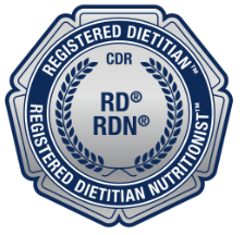 A circular badge or logo featuring the text 'Registered Dietitian Nutritionist' and 'CDR' with the symbols 'RD' and 'RDN' at the center, surrounded by laurel leaves.