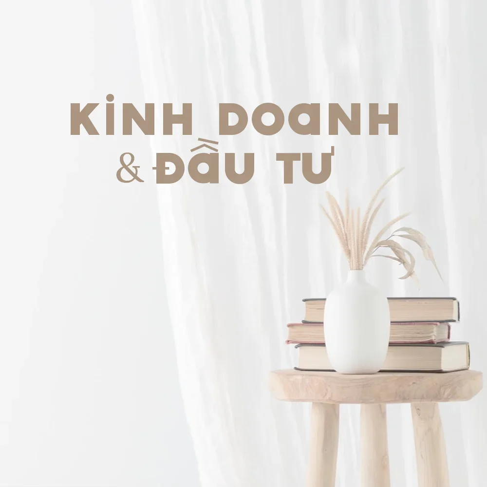 Banner tủ sách kinh doanh và đầu tư của tiệm sách Saigon, bao gồm sách chứng khoán, bài học kinh doanh, sách kinh doanh và tiếp thị