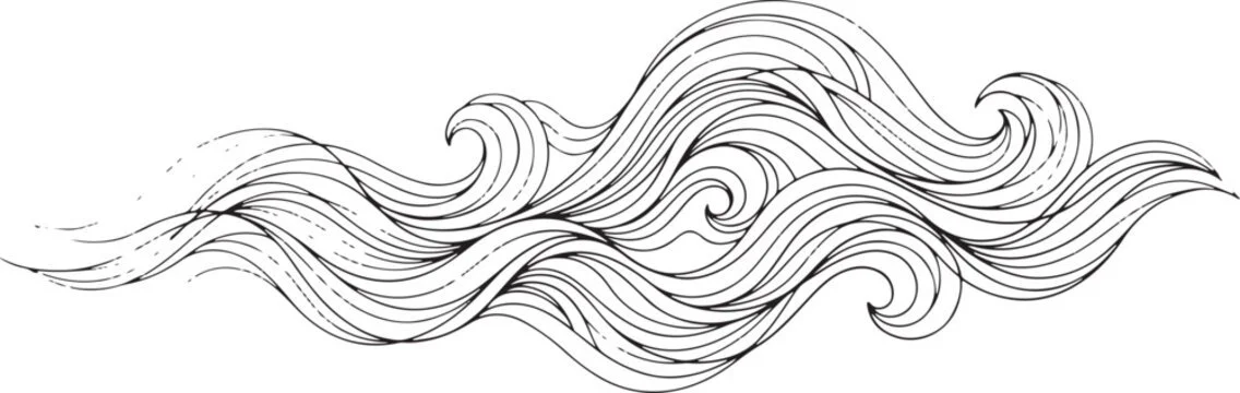 Abstract black line art waves or flowing lines on white background.
