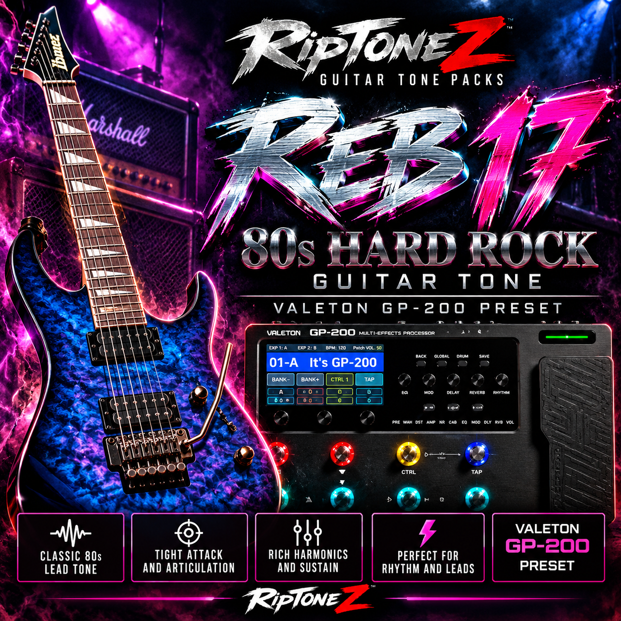 REB 17 – 80s Hard Rock Guitar Tone | Valeton GP-200