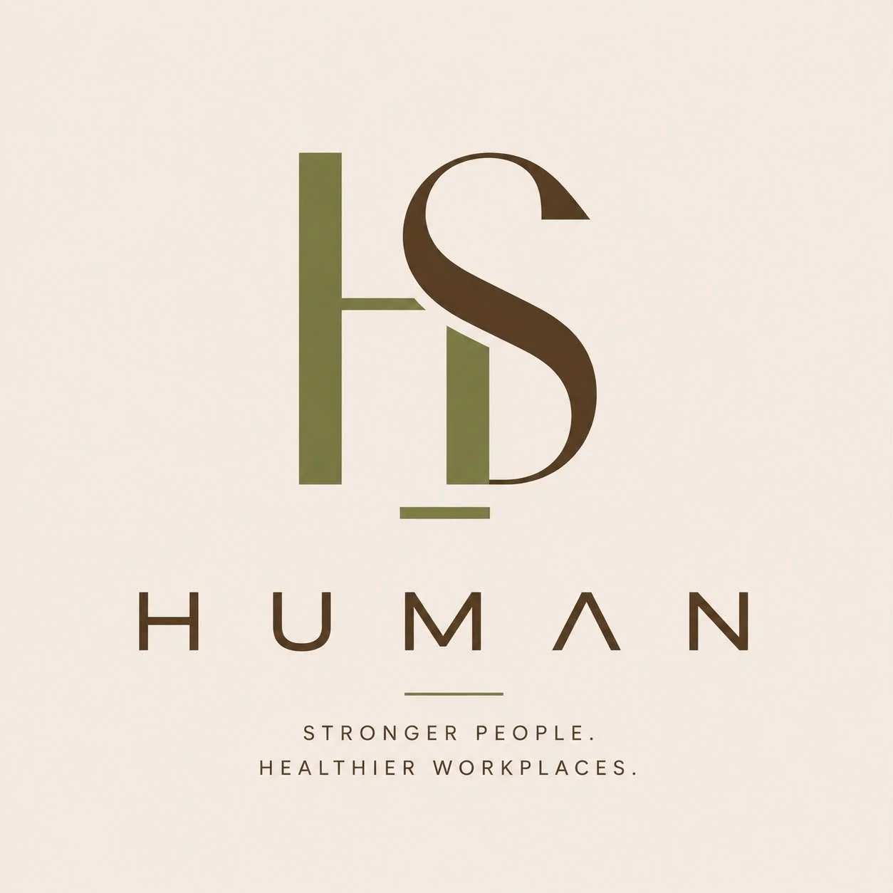 Logo with stylized letters 'H' and 'S' above the word 'HUMAN' and the phrase 'Stronger people. Healthier workplaces.'