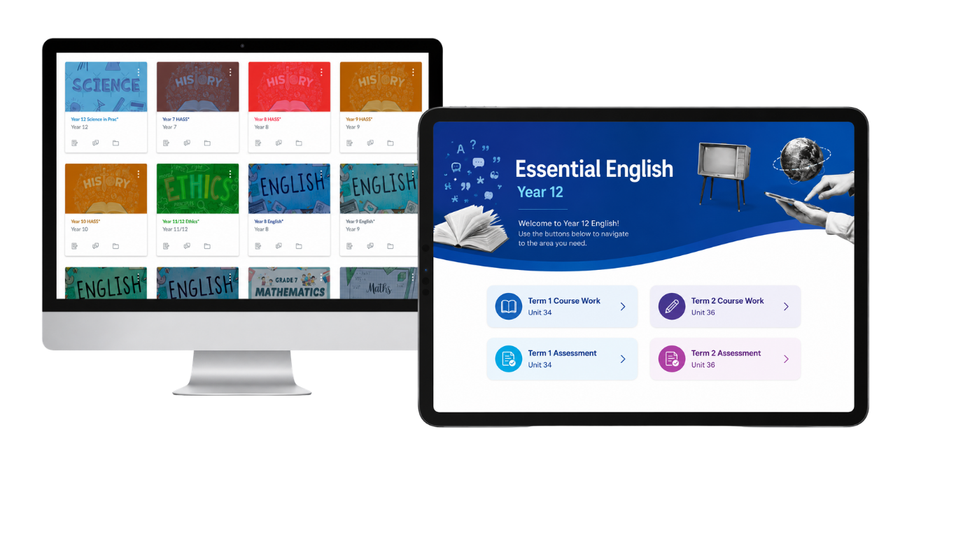 Canvas LMS subject examples displayed on a computer and tablet