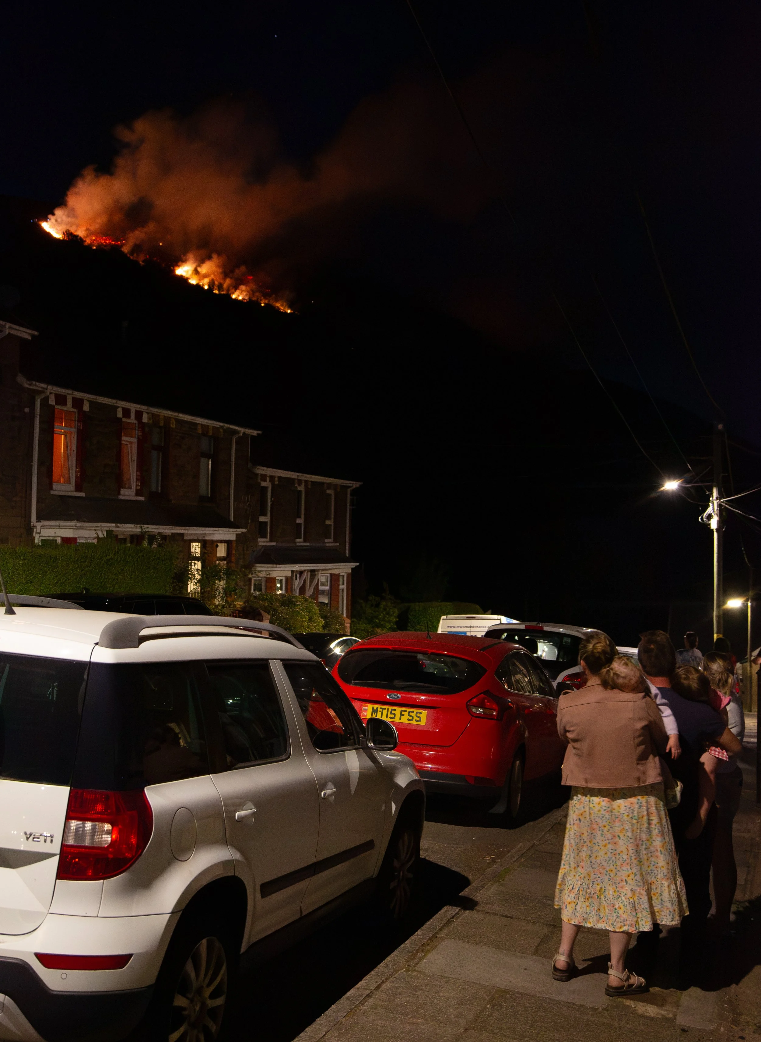 Residents watching the Wildfire spread across the mountain next to their homes / Woodville Rd, Cwm, Ebbw Vale, August 15th 2026