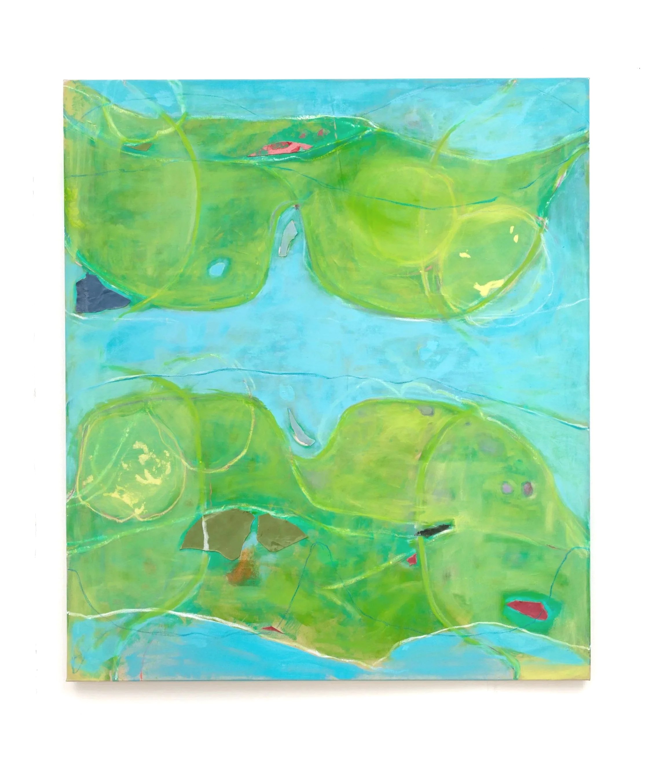 LATTITUDES, 2026, Oil, pastel and leather on canvas, 160cm x 140cm

