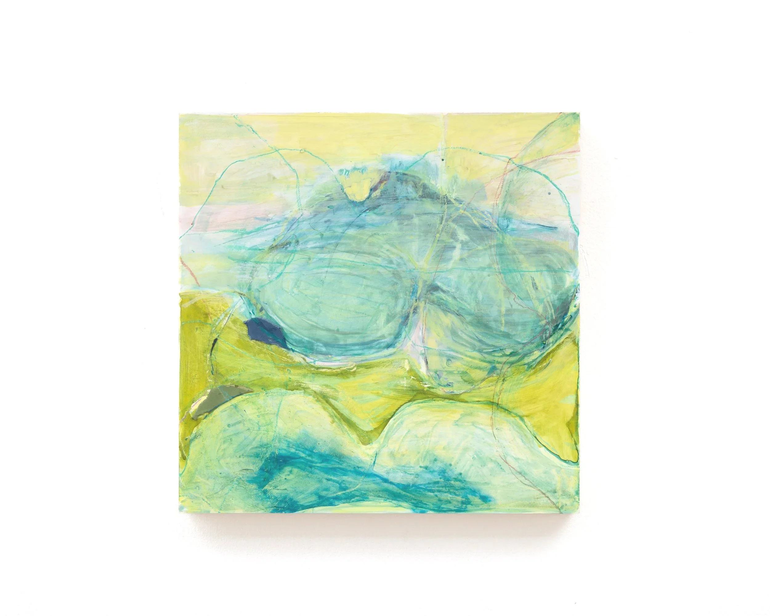 LATTITUDES, 2026, Vinyl, acrylic, pastel and leather on Gesso, 30cm x 30cm	