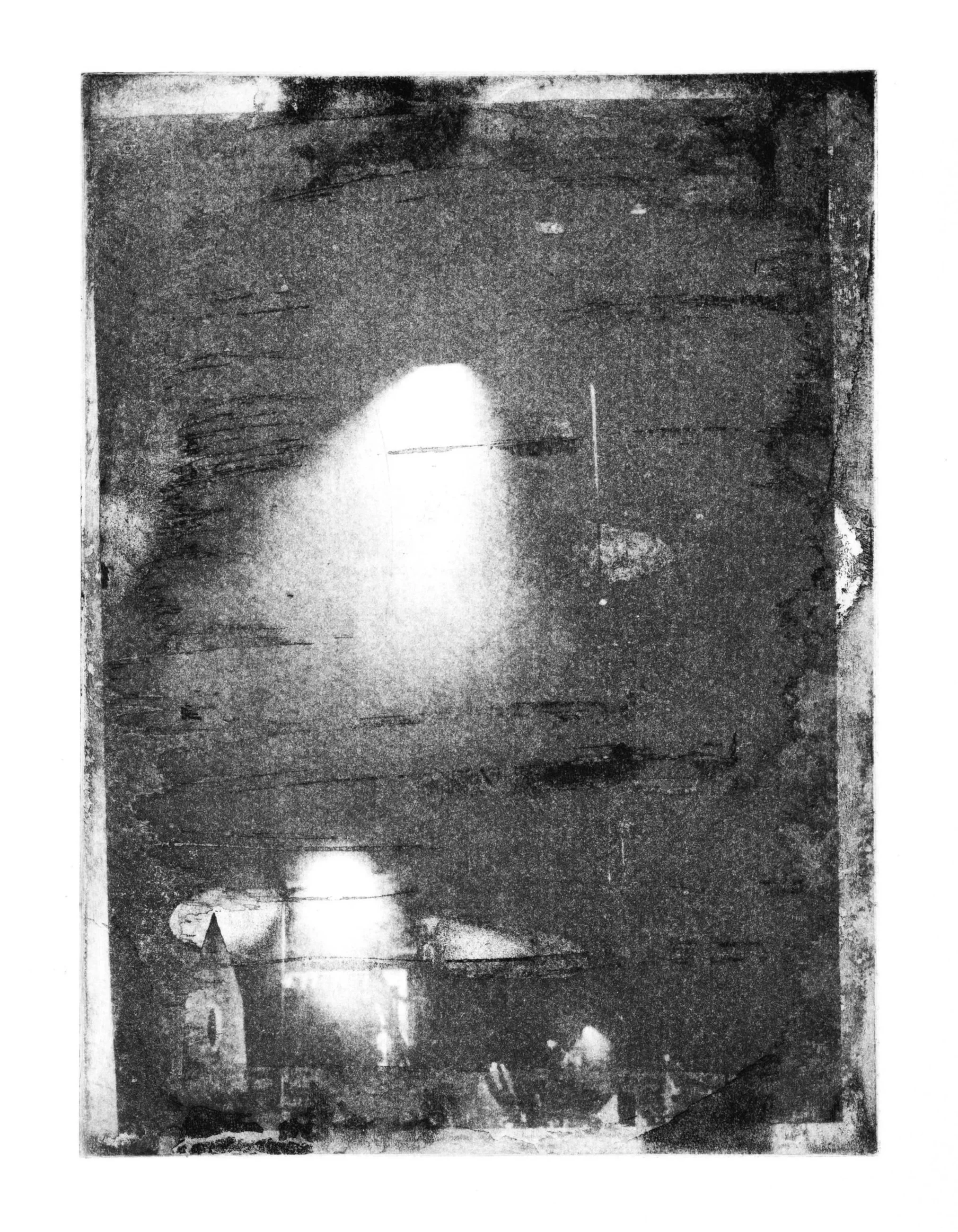 LAST OF THE DARK RAINY NIGHTS, CAMDEN, 2025, Etching on paper, 20cm x 15cm