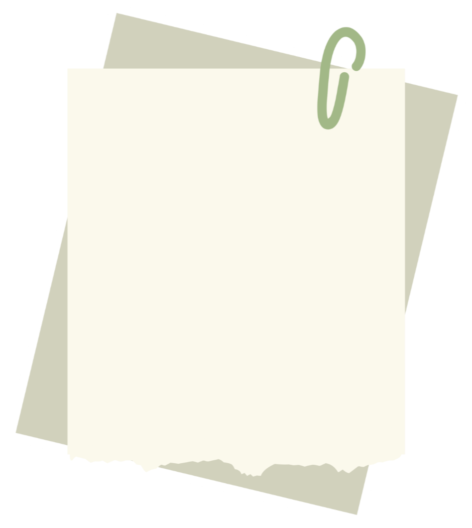Illustration of a blank piece of paper clipped to a light green paperclip, with a white sheet behind it, creating a layered note or memo paper stack.