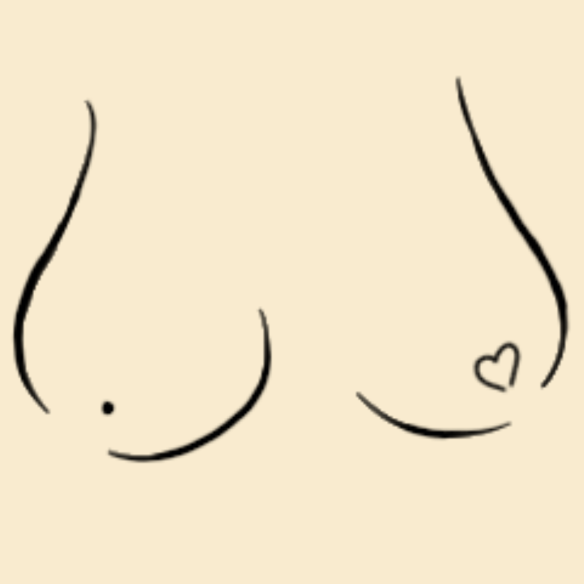 A drawn image of breasts with imperfect nipples.