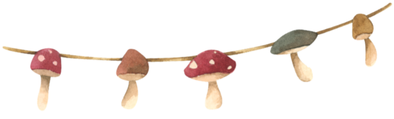 A string of drawn mushrooms
