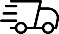 A delivery truck moving fast, indicated by motion lines to illustrate free shipping option on orders
