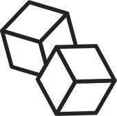 Two black-outlined sugar cube, illustrating the low content of sugar within Corsika drinks