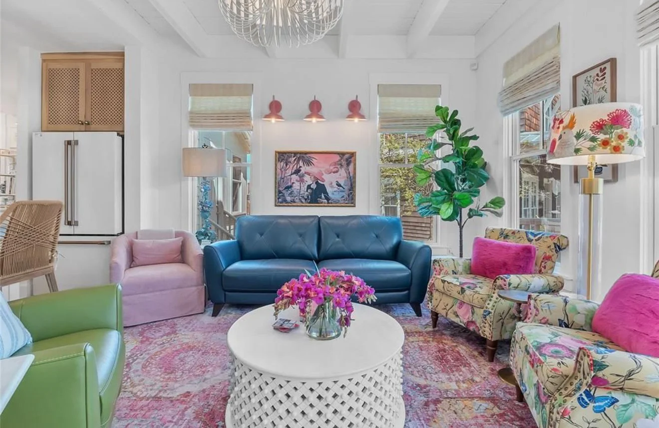 Designer finishes across the living room with space for everyone Pink Firefly - Carlton Landing  Vacation Girls trip