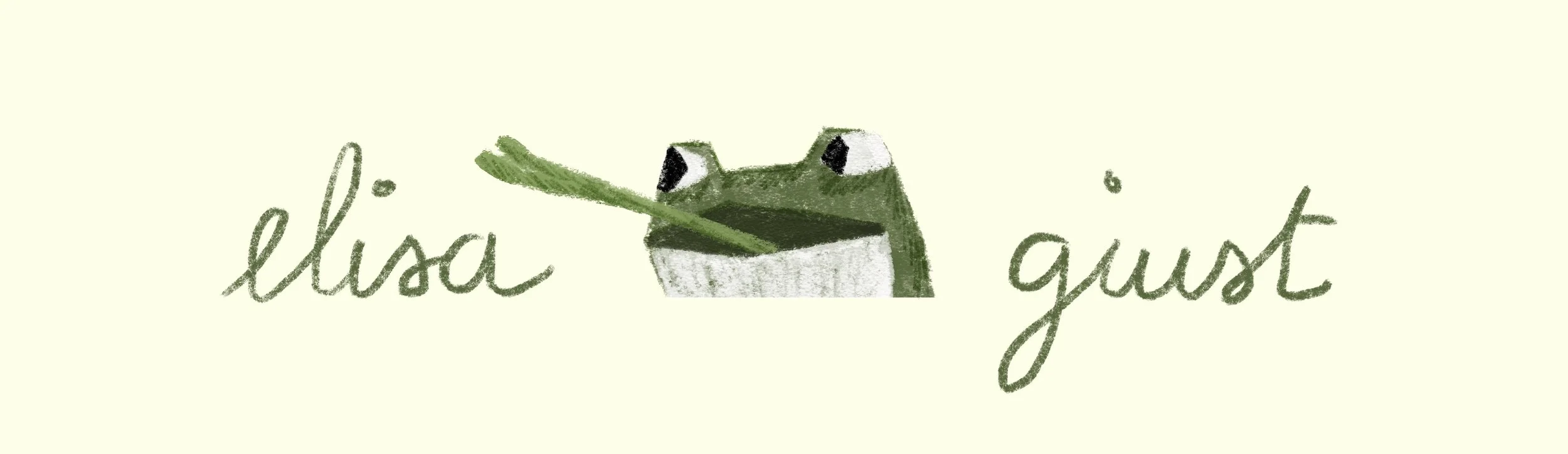 Frog character about to eat a fly Elisa Giust Logo
