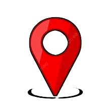 Red map location pin icon with a white center, on a black background.