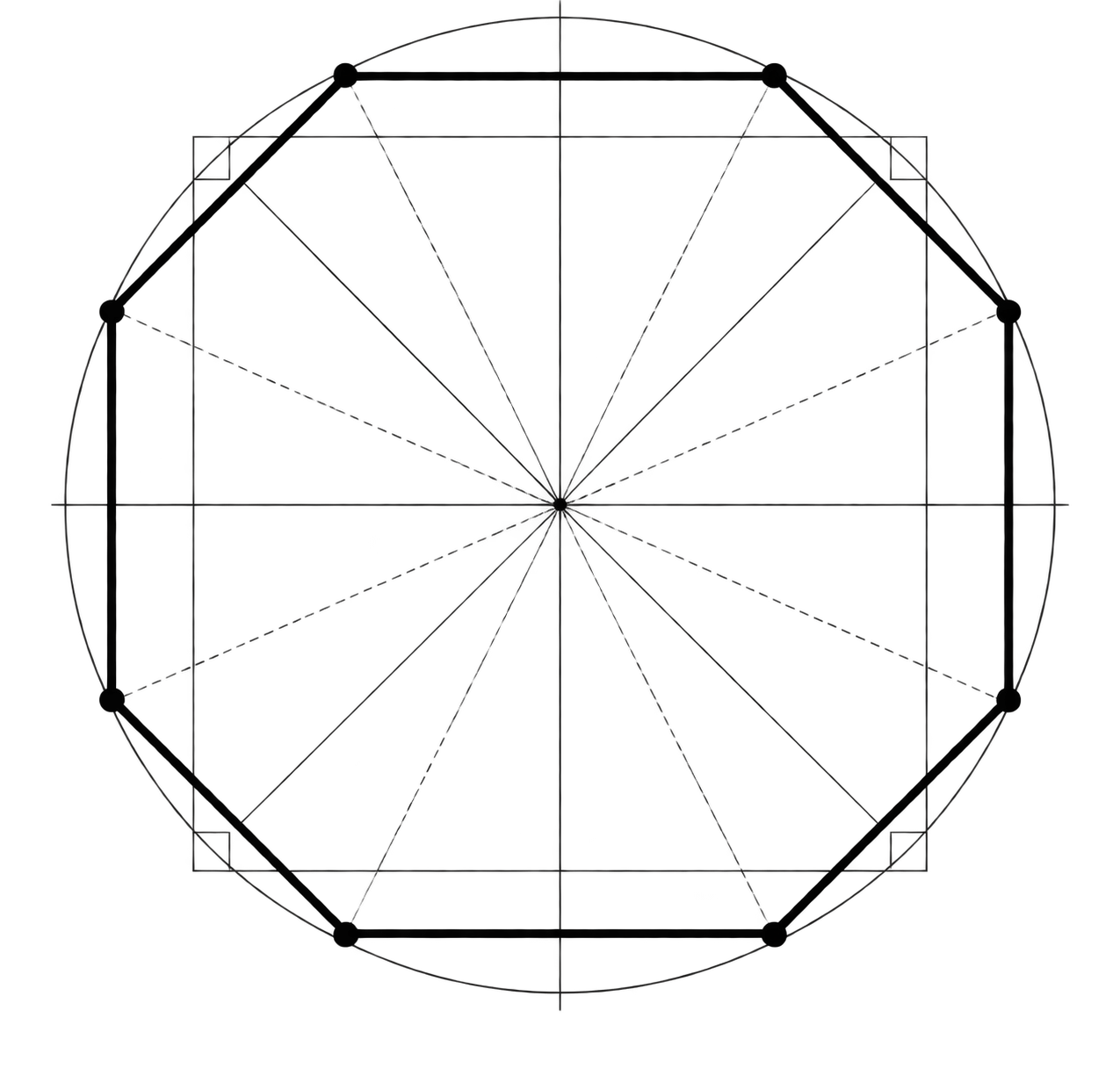 Ein leeres, schwarzes geometrisches Diagramm mit Linien und Kreisen, das auf einem schwarzen Hintergrund liegt.